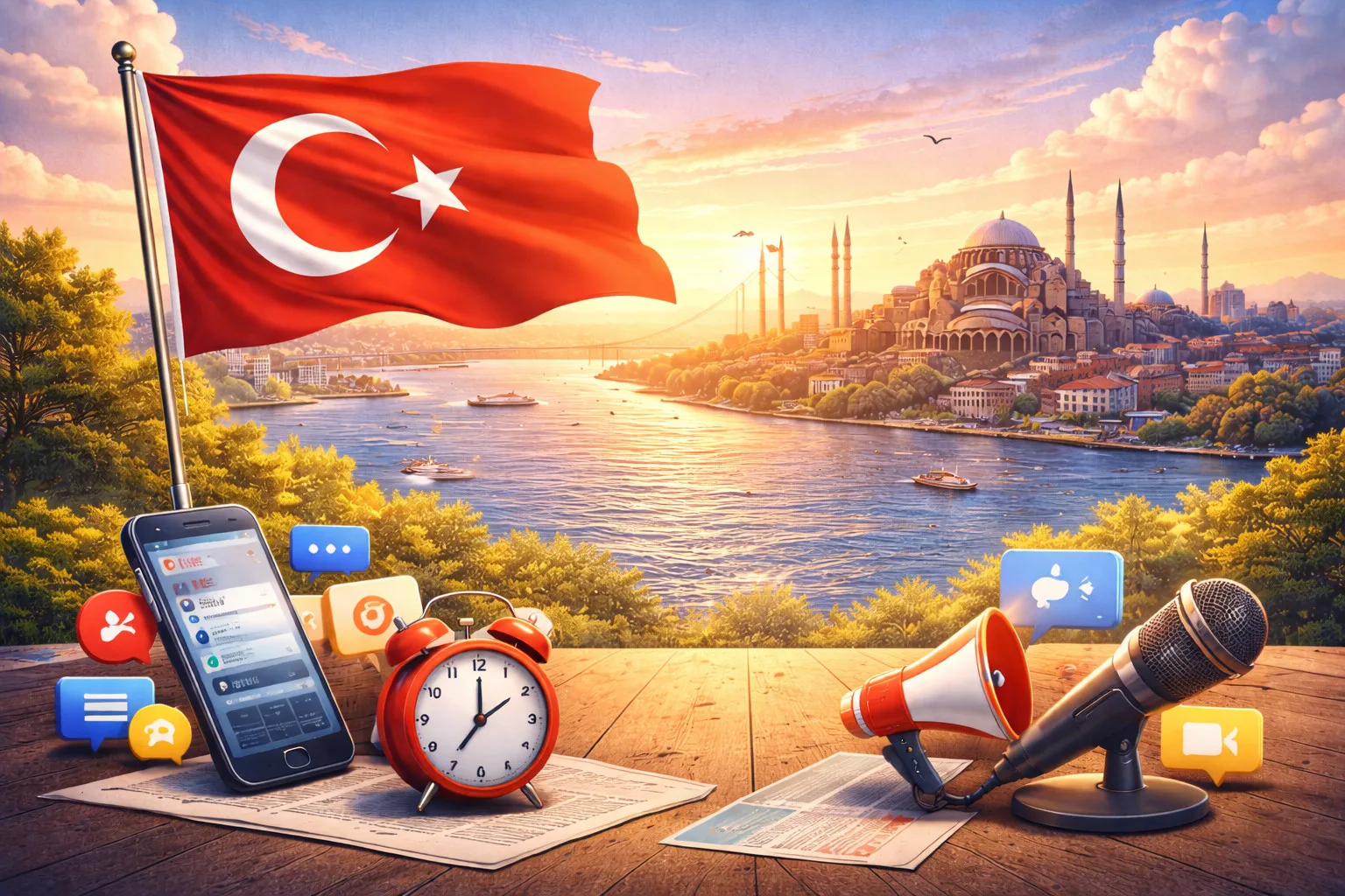 Türk bayrağı ve İstanbul silueti, Yeni Vatan Türk gazetesi ile ilgili görsel.