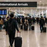 Sydney’de kızamık temas uyarısını temsil eden havalimanı yolcu yoğunluğu görseli