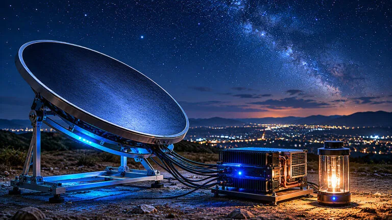 Gece gökyüzünden elektrik üretimi konulu temsili editoryal görsel