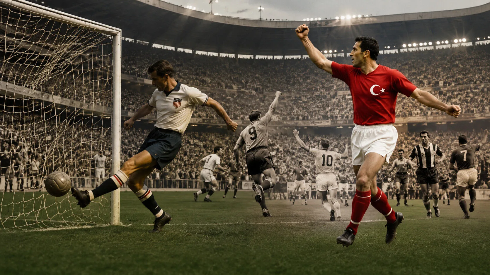 Dünya Kupası’nda hat-trick yapan golcüler konulu temsili editoryal görsel